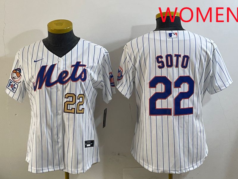 Women New York Mets #22 Soto White Stirpe Game 2025 Nike MLB Jersey style 7